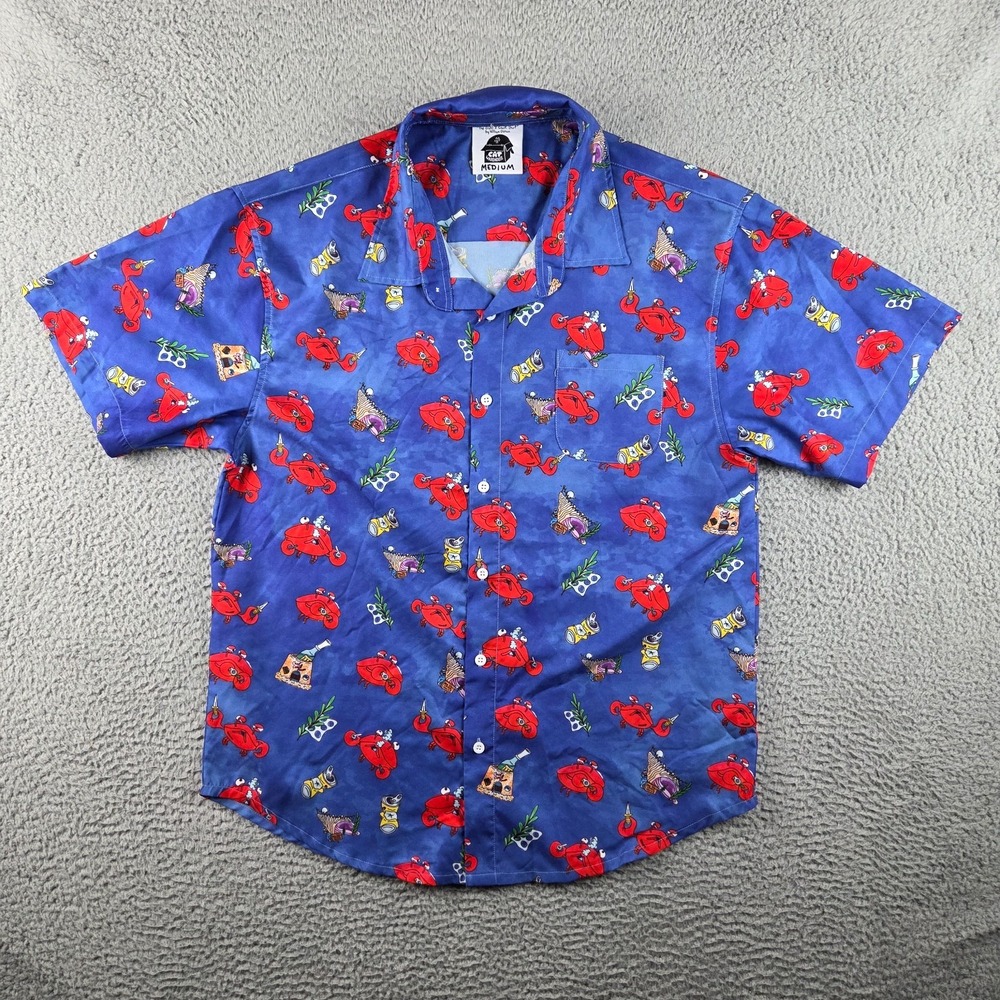 Cat Warehouse William Osman Crabs & Crack Graphic Button Down Shirt Blue Medium